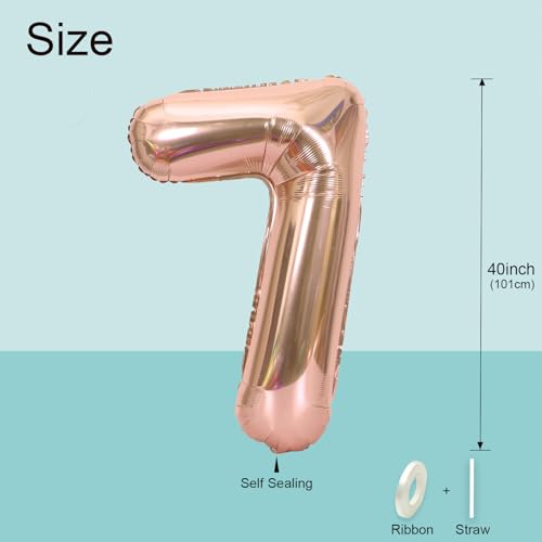 40 Inch Rose Gold Number 7 Balloon - Helium Foil Party Decoration