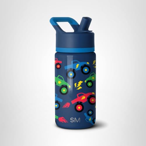 Simple Modern Kids Summit Water Bottle with Straw Lid | 14oz Stainless Steel Cup Insulated Tumbler Tumbler for Boys, School | Monster Truck Rally