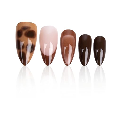 Octoswave Long Almond Press on Nails Leopard Tortoiseshell Glossy Brown 24Pcs