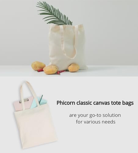 Phicorn Natural Canvas Tote Bag 15x16 in, 8 oz Reusable Shopping Bag - Variation 2