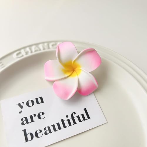Hawaiian Plumeria Flower Hair Clips 7cm White and Pink 4-Piece Set