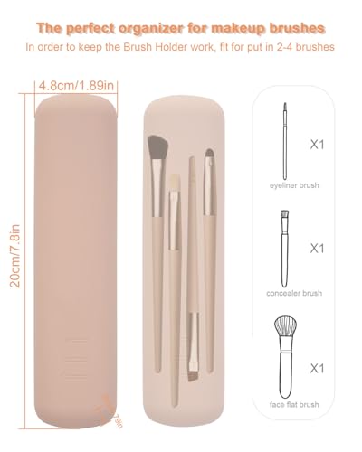 FERYES Small Khaki Travel Makeup Brush Holder with Magnetic Closure