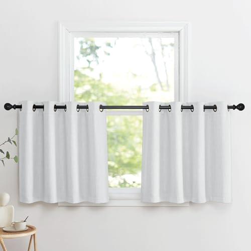 Faux Linen Curtain Valances for Kitchen & Bathroom, 52x24 in