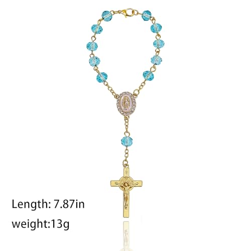 Elegant Blue Rosary Pendant for Car Rearview Mirror Hanger