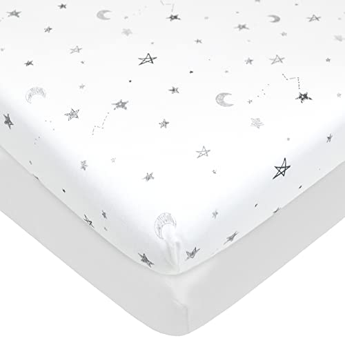2 Pack Mini Crib Sheets - 100% Cotton, Gray Star & White, 38x24
