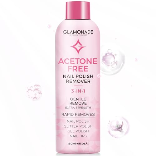 Glamonade Acetone-Free Nail Polish Remover - Gentle Gel Polish Soak Off Formula with Aloe and Rose Oil, 6 Fl Oz