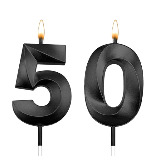Goqaoix Black 50th Birthday Candles for Cake - 50th Anniversary & Celebration Decor - 2 Pack