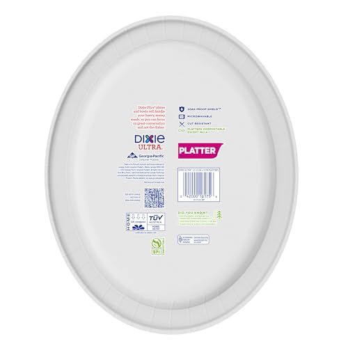 Large Dixie Ultra Disposable Paper Platters, 10x12.5 Inches, Pack of 25