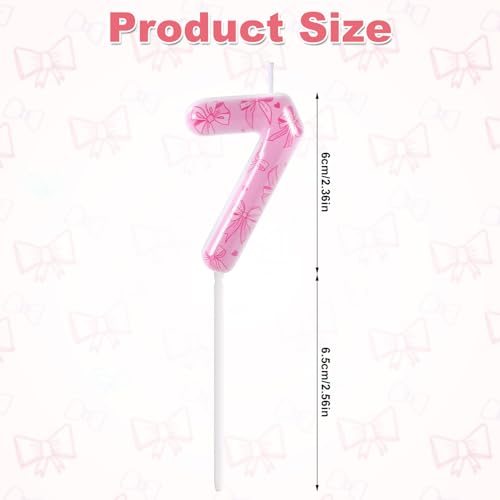 Pink Bow Number 7 Birthday Candle - Elegant Cake Topper