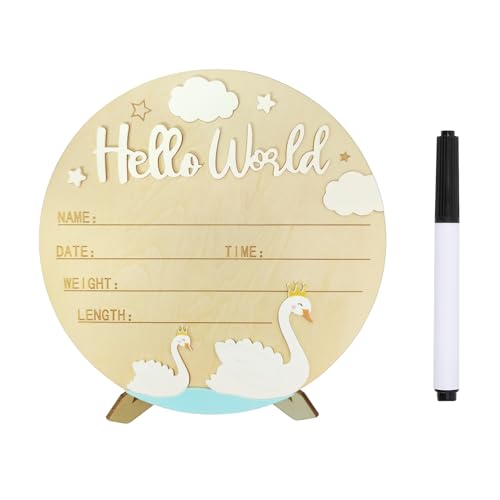 Wooden Baby Birth Announcement Sign with Swan Design - 5.9 Inch