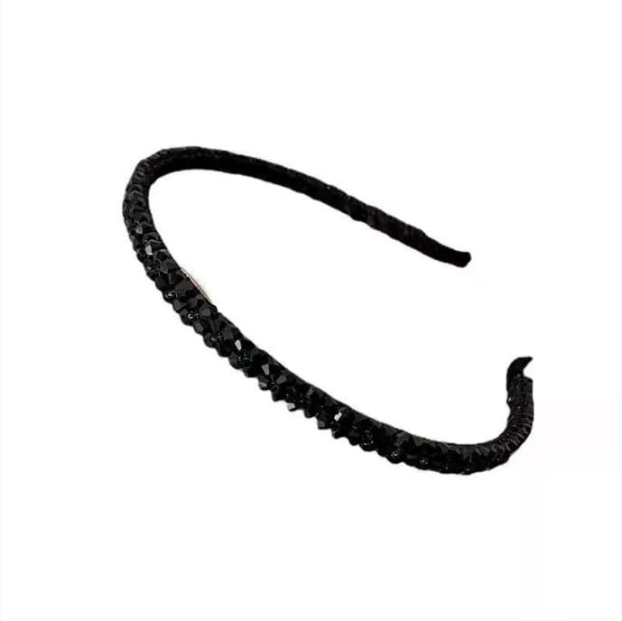 Black Crystal Bead Headband Sparkling Rhinestone Hair Band for Women