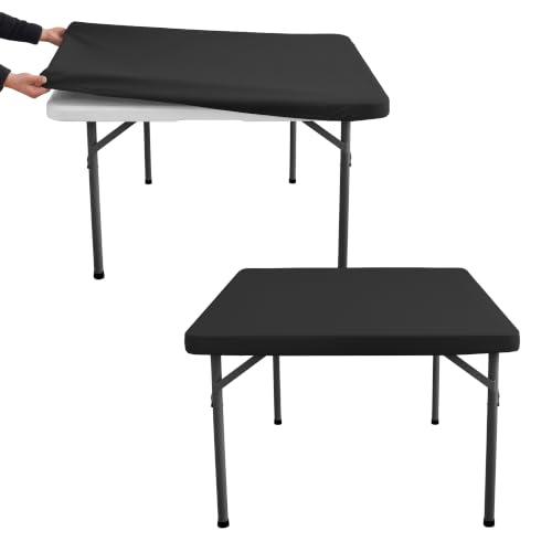 RichSets 34x34 Inch Square Fitted Table Covers - Black Elastic 2 Pack
