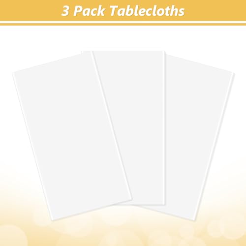 LANLISA 3 Pack Disposable White Plastic Tablecloths - 54x108 in.