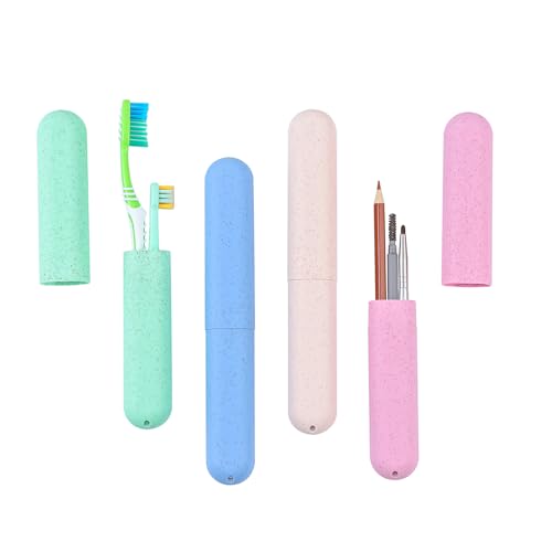 Muslish 4 Pack Wheat Straw Toothbrush Travel Case with Vents