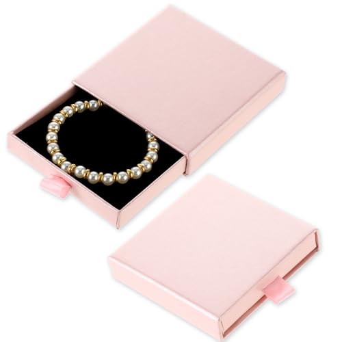 Dimeho Pink Jewelry Gift Boxes, 2-Pack Small Cardboard Boxes with Sponge