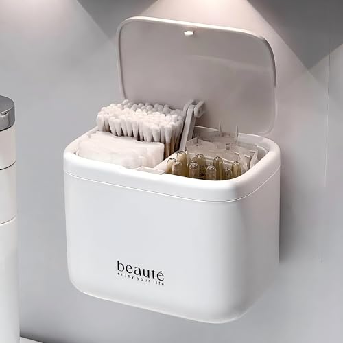 SIROLISA Pop-Up Q-Tip Holder & Cotton Swab Dispenser - White, 4-Compartment