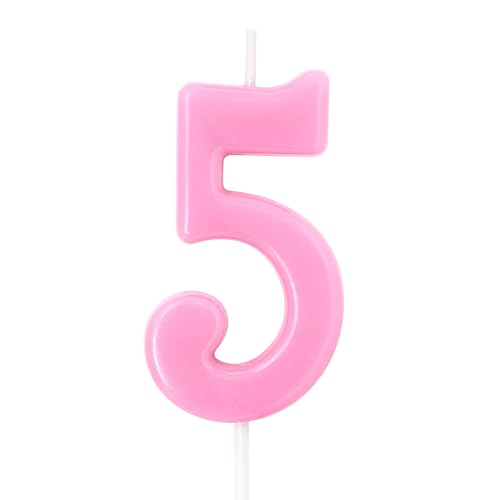 Pink Number 5 Birthday Candle Topper – Glitter Cake Decoration
