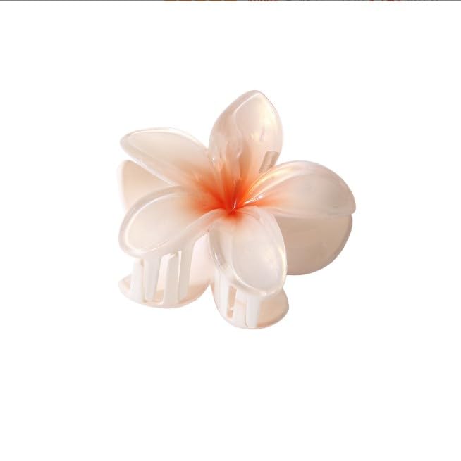 Myuiao White Plumeria Flower Hair Claw Clip - Hawaiian Hair Jaw Clip for Thin Hair