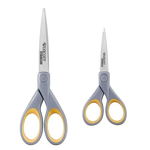 Westcott 2 Pack Titanium-Bonded Craft Scissors - 7” & 5” with Soft Handles
