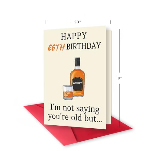 Funny 66th Birthday Card - Whiskey Themed 66 Year Old Gift for Him Her