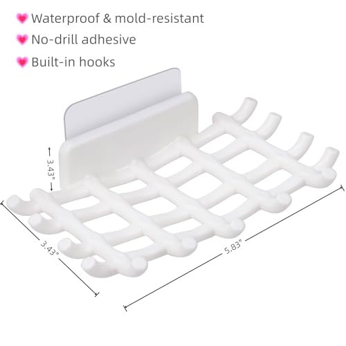 Boolydar White Soap Dish Set - Self-Adhesive, No Drill, Self-Draining