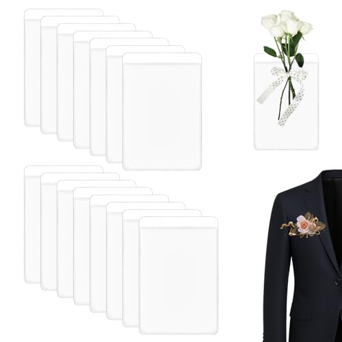 15 Pack Pocket Boutonniere Plastic Sleeve Holder for Suit Jacket Chest Pocket