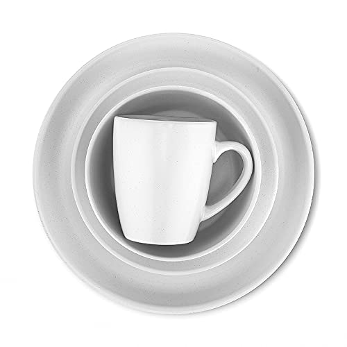 SERVICE FOR 4 - Total of 16 pieces including 8 dinner plates (10”), 4 salad plates (7.5”), 4 bowls (5.75”), and 4 mugs (12 oz), making it the perfect set to service 4 people