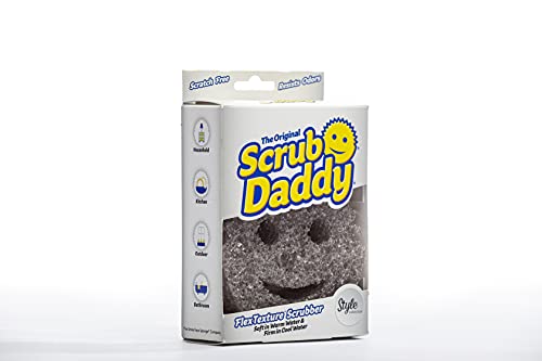 Scrub Daddy Style Dish Sponge, Smiley Face Sponges for Cleaning & Washing Up - Kitchen Non Scratch Scourers with FlexTexture Firm & Soft Scrubbing, Dishwashing Scrubber - Grey