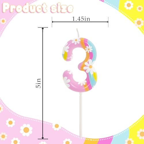 Daisy Number 3 Birthday Candle - Rainbow Party Decoration