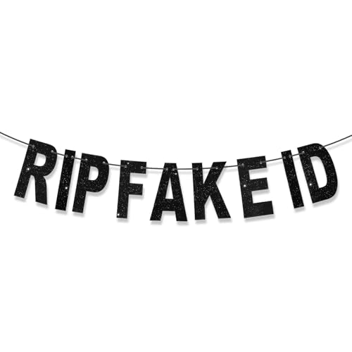 Black Glitter RIP Fake ID Banner for 21st Birthday Decorations