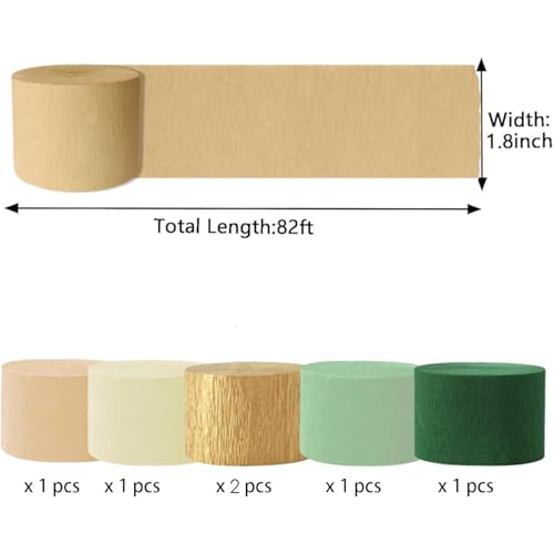 Olive Green & Gold Crepe Paper Streamers - 6 Rolls for Boho Party Decor
