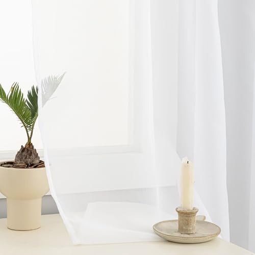 White Sheer Curtain Panels 38" W x 45" L - Rod Pocket Design