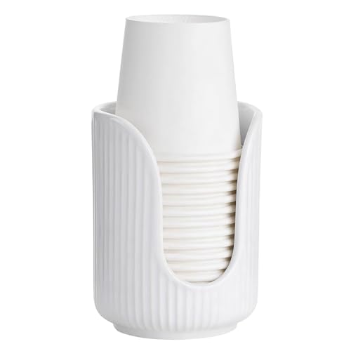 Kemcatui White Plastic Bathroom Cup Dispenser - Modern Vertical Stripe Design, Fits 3-4oz Paper Cups