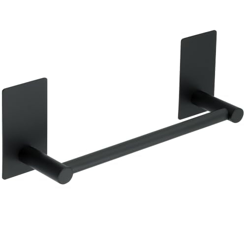 Alise 8-Inch Matte Black Wall-Mounted Adhesive Towel Bar for Bathroom