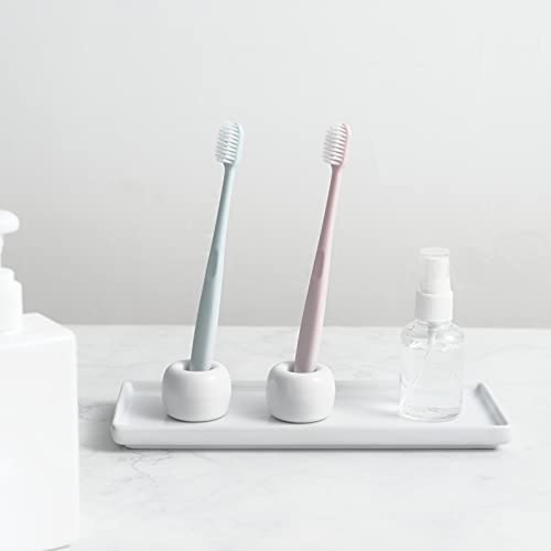 White Mini Ceramic Couple Toothbrush Holder Set - Hand-Made Design
