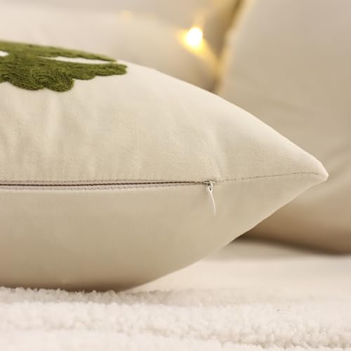 Christmas Tree Velvet Pillow Covers 18x18, Set of 2 Beige Holiday Cushions