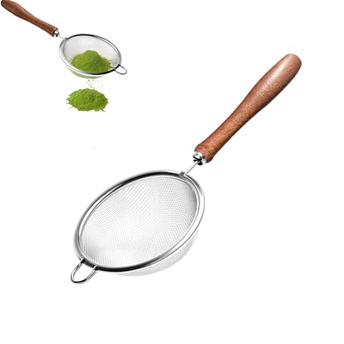 30-Mesh Matcha Sifter with Wooden Handle - 3-Inch Stainless Steel Strainer for Smooth Tea Preparation