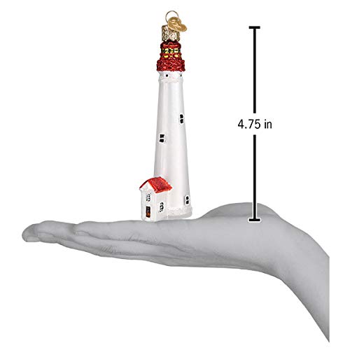 Old World Christmas Cape May Lighthouse Glass Blown Ornament for Christmas Tree, Handcrafted Holiday Decoration, Landmark Collection