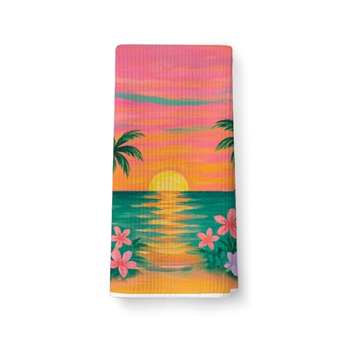 Tropical Palm Tree Waffle Hand Towel - Coastal Beach Decor Lcolor0004