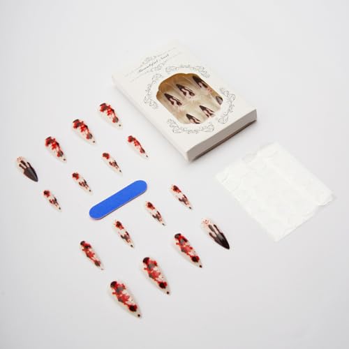 Halloween Long Stiletto Press On Nails with Horror Blood Drop Design 24Pcs
