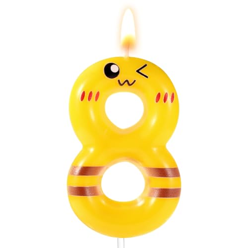 Lasuroa Yellow Cartoon Number 8 Birthday Cake Candle Party Topper