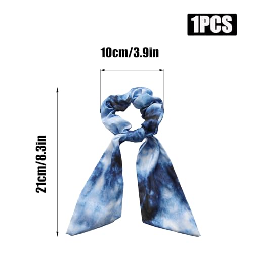 Satin Hair Scarf Scrunchie Blue Vintage Oil Painting Bow