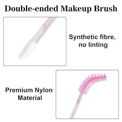 G2PLUS 100pcs Dual Ended Eyelash Brush and Lipstick Applicator Pink