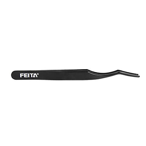 FEITA Curved Eyelash Applicator Tool - Stainless Steel Black Tweezer