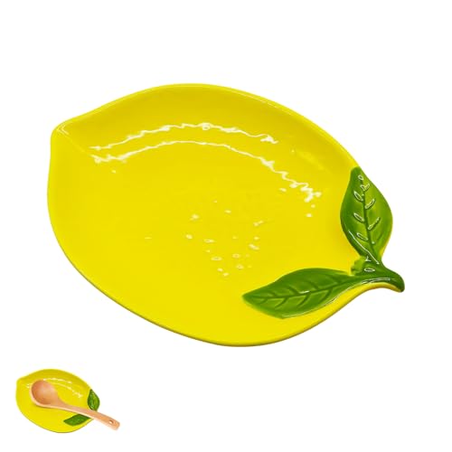 Lemon Shaped Ceramic Spoon Rest - Non-Slip Kitchen Utensil Holder