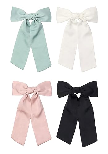 B.PHNE 4 Pack Satin Hair Bows for Women and Girls - French Silk Bowknot Clips