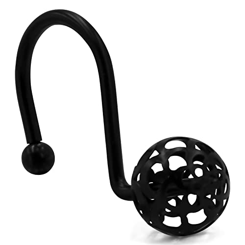 MitoVilla Black Metal Shower Curtain Hooks - Rust-Proof Rings for Easy Installation