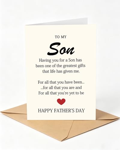 Fathers Day Card for Son from Mom - 5x7 with Kraft Envelope