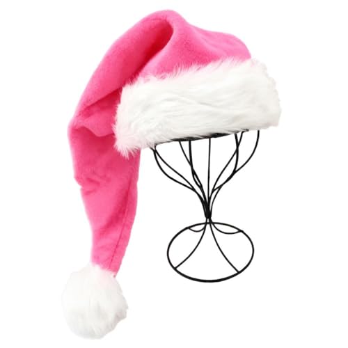 Black Santa Hat for Adults with Faux Fur - Christmas Costume Accessory, Pink Variation