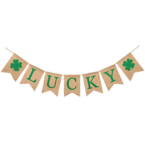 St. Patrick's Day Lucky Banner - Burlap Shamrock Garland Decor